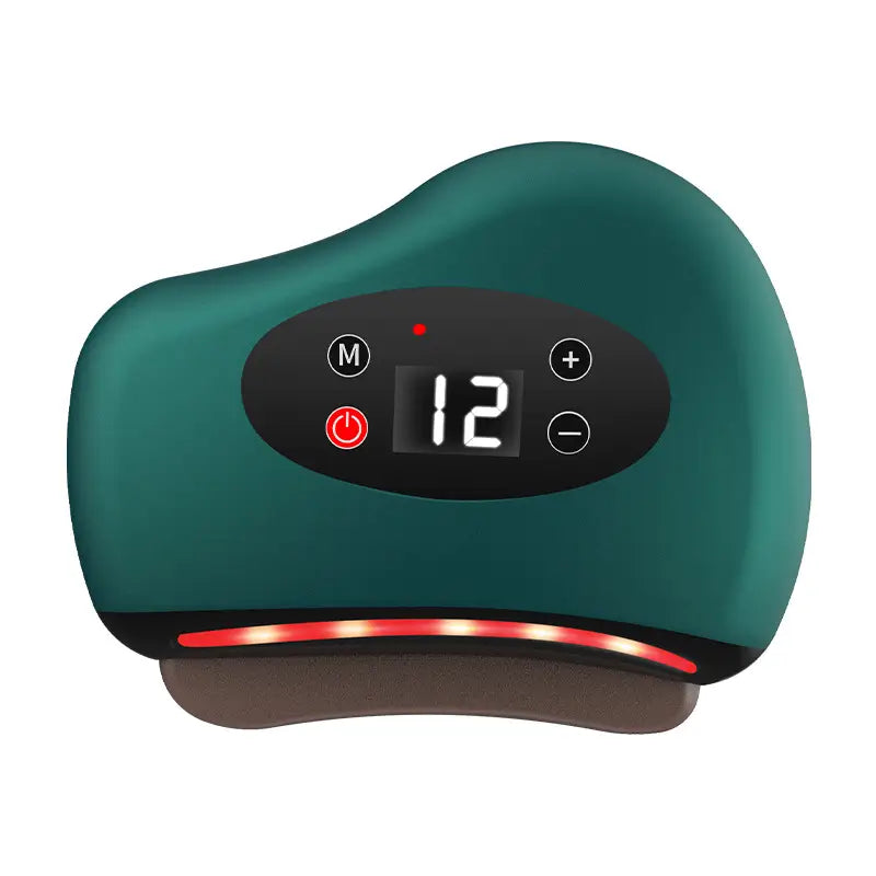 Green gua sha electronic device with digital display on a white background