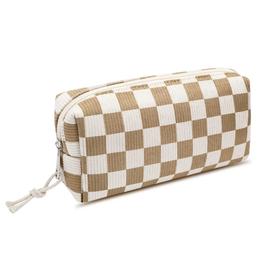Checkered pouch with a zipper on a white background