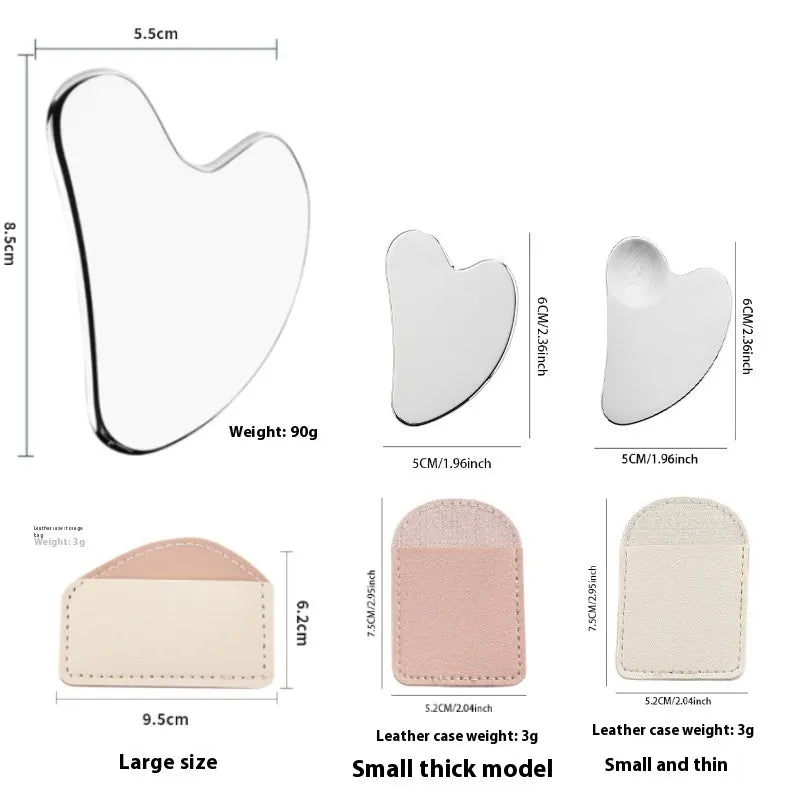 Gua Sha tool with dimensions and weight information on a white background
