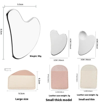Gua Sha tool with dimensions and weight information on a white background