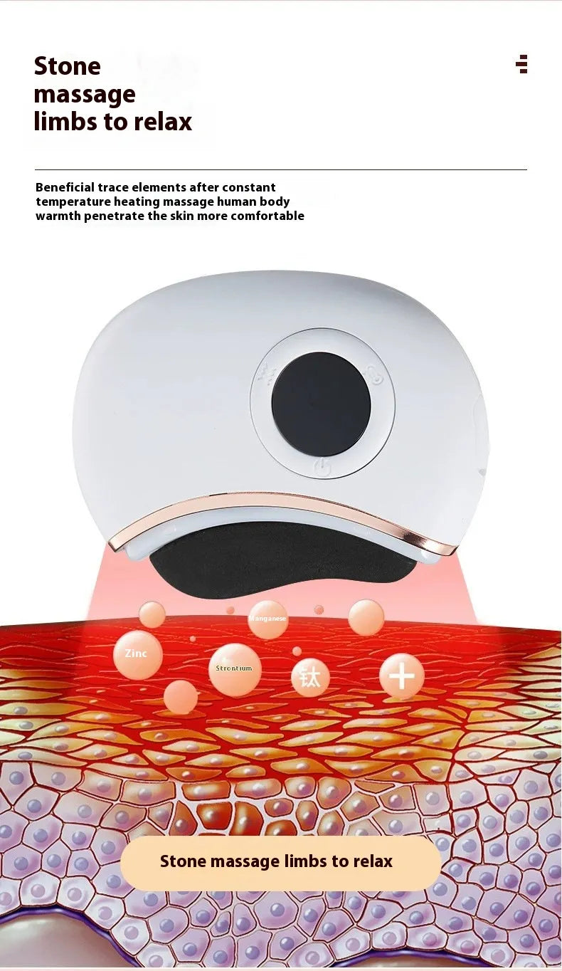 Massage device with stone massage therapy graphic on a white background