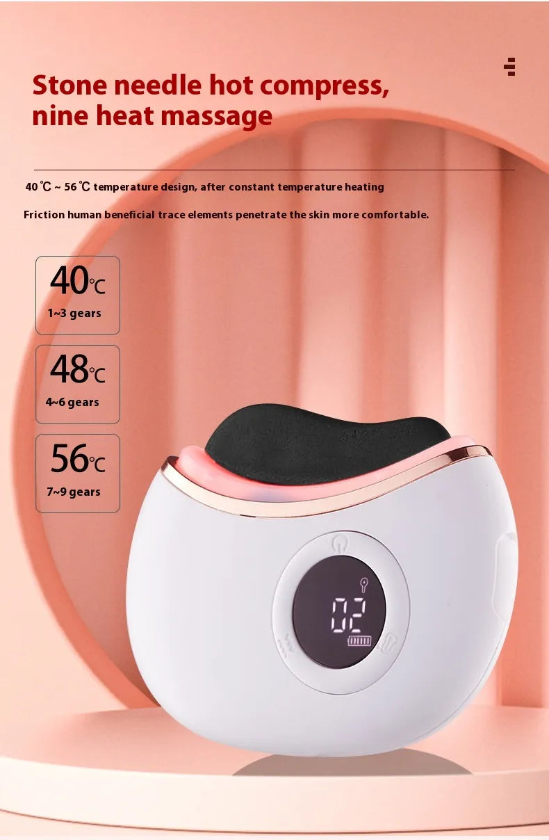 Stone needle hot compress with digital display on a pink background