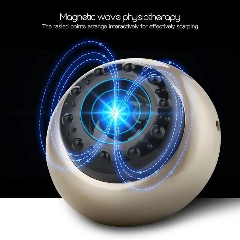 Magnetic wave physiotherapy device with glowing blue center on a black background