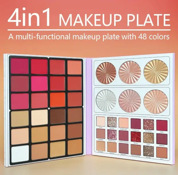 4in1 makeup plate with 48 colors on a peach background