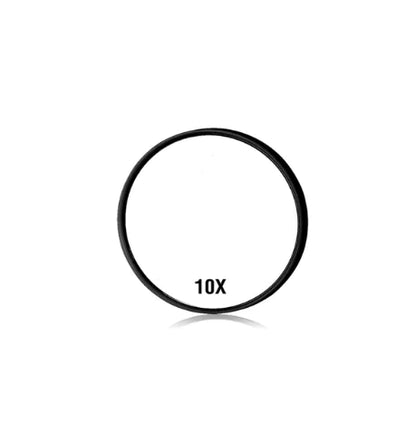 Black circle with '10X' text on a white background
