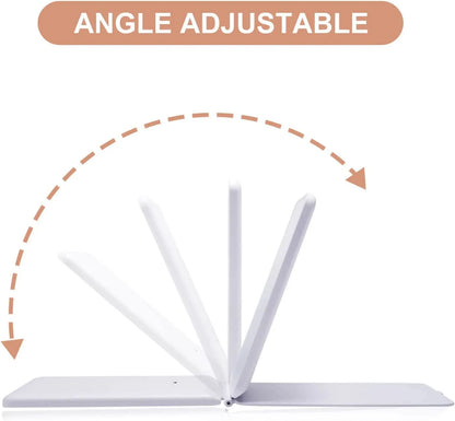 White book stand with adjustable angle feature on a white background