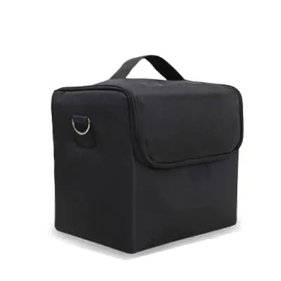 Black rectangular bag with a handle on a white background