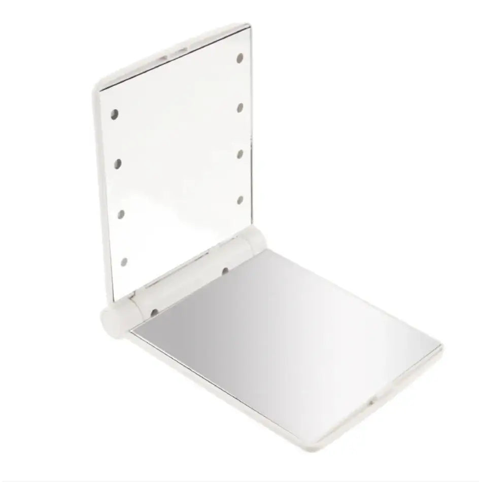 Compact mirror with LED lights on a white background