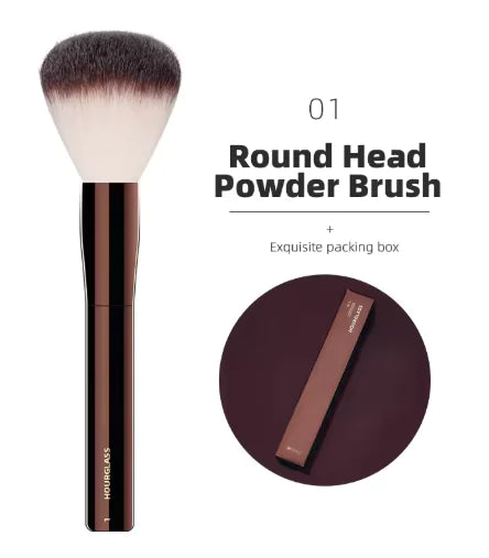 Round head powder brush with an exquisite packaging box on a white background