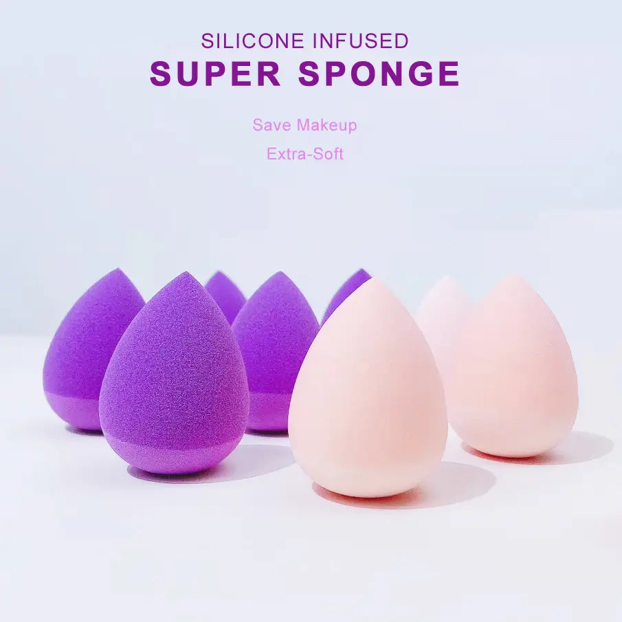 Silicone infused super sponge with purple and pink colors on a light background