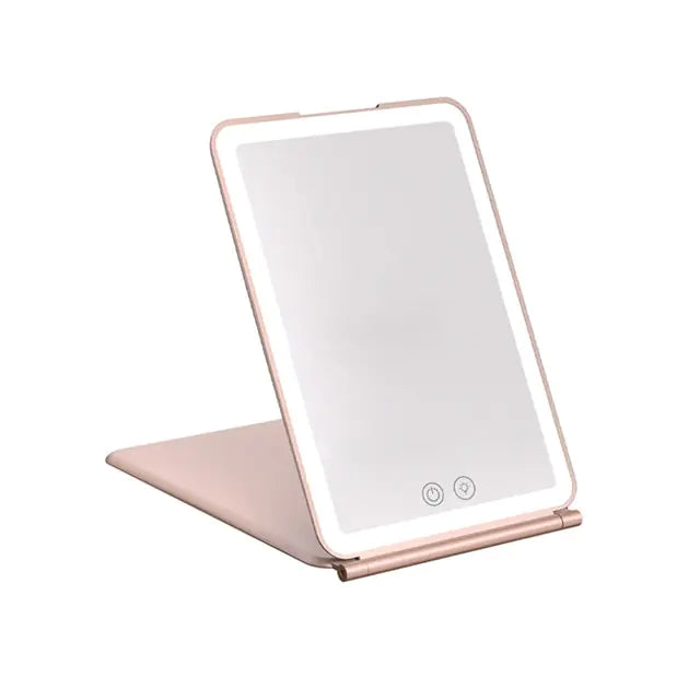 Foldable mirror with LED lights on a white background