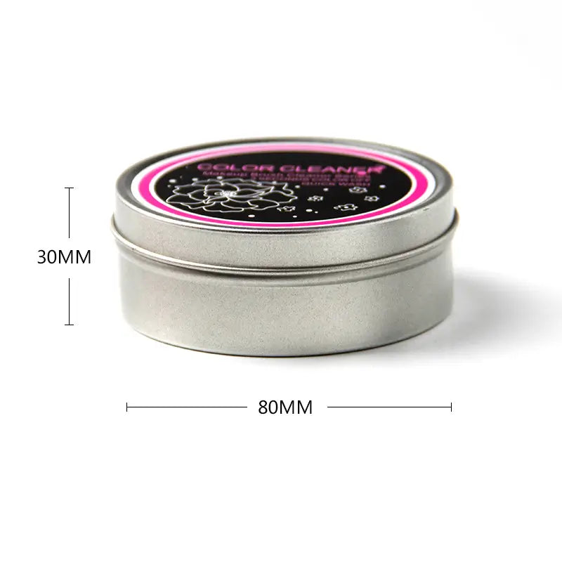 Metal tin labeled 'Color Cleaner' with dimensions on a white background