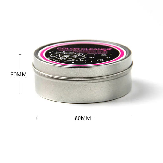 Metal tin labeled 'Color Cleaner' with dimensions on a white background