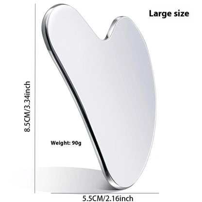 Heart-shaped gua sha with measurements and weight details on a white background