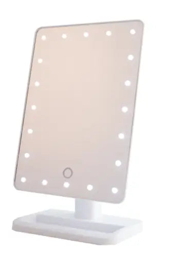 Makeup mirror with LED lights on a white background