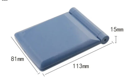 Blue folded LED mirror with dimensions labeled on a white background