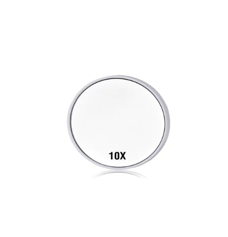 Circular magnifying glass with '10X' marking on a white background