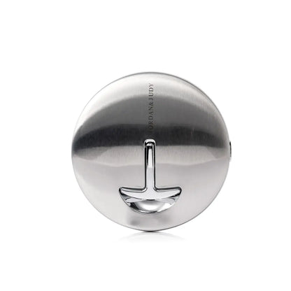 Silver LED folding makeup mirror with a logo on a white background