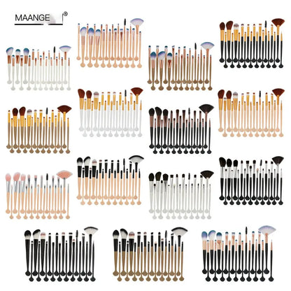 Collection of various makeup brushes from MAANGE on a white background
